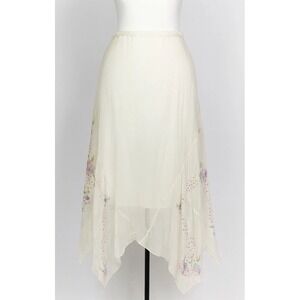 Papillon Floral Embroidered Asymmetrical Fairy Skirt Small Cottagecore Dainty